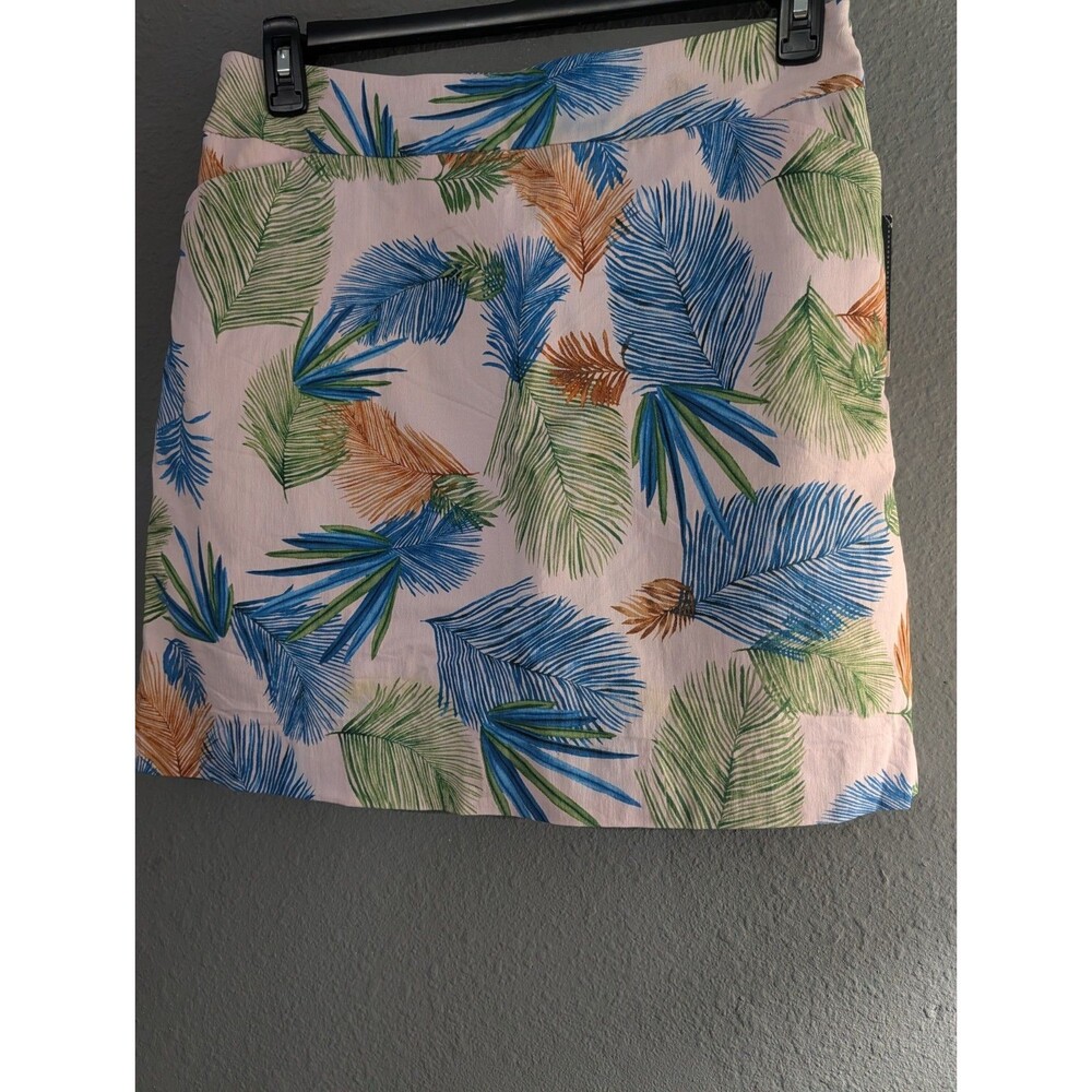 Counterparts Pink Tropical Leaf Print Stretch A-Line Mini Skirt Size S Zip